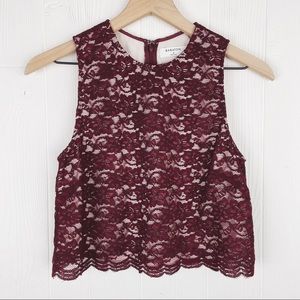 Aritzia Babaton Burgundy Lace Crop Top